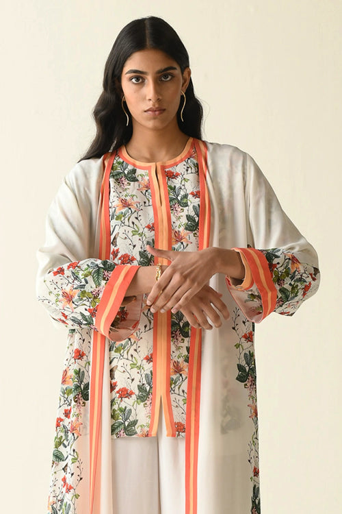 Pink And Ivory Floral Printed Abaya