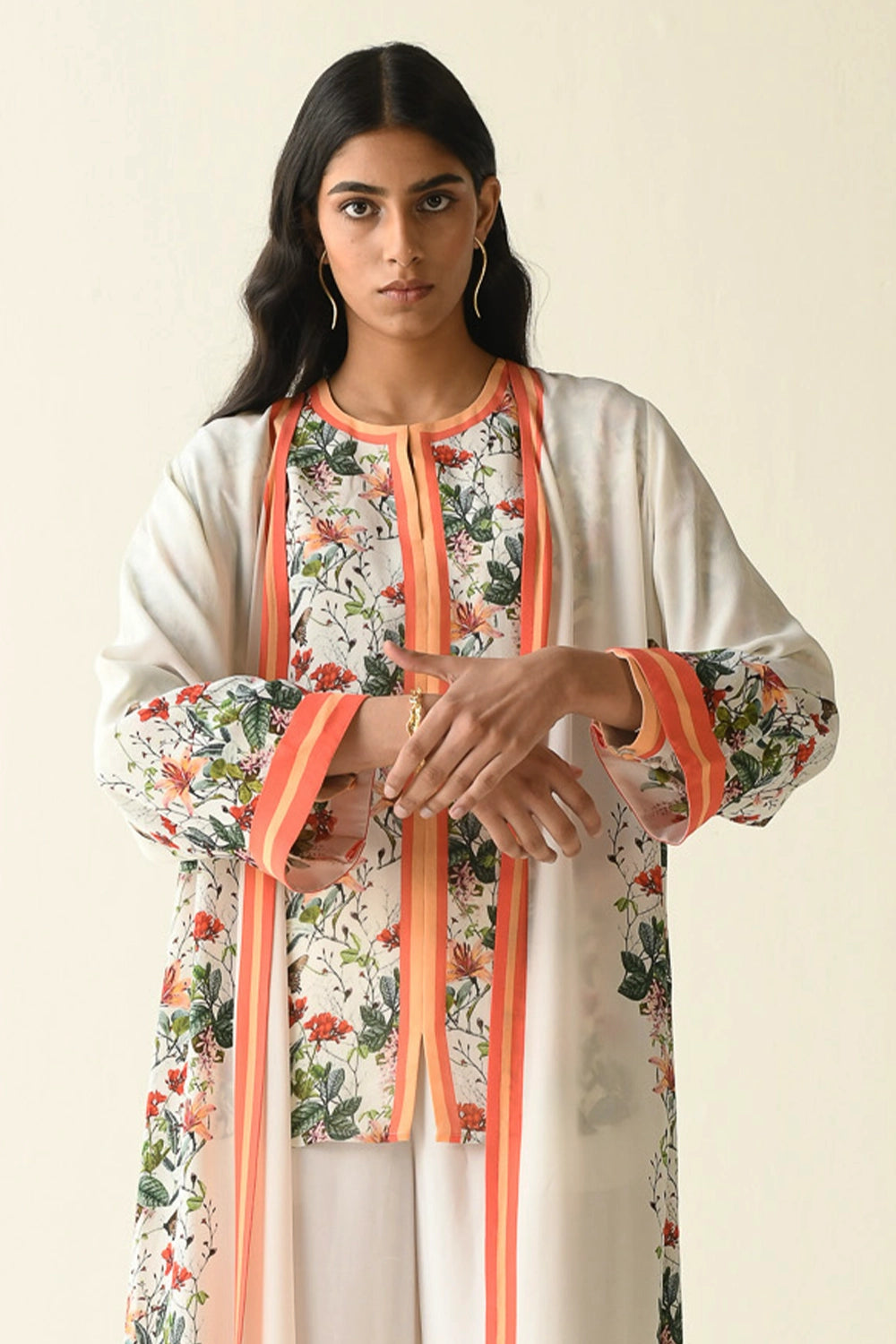 Pink And Ivory Floral Printed Abaya