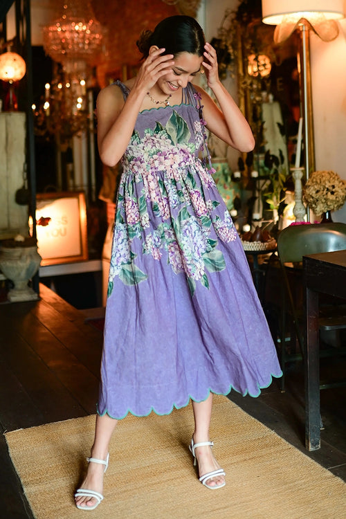 Lilac Hydrangea Scallop Strap Dress