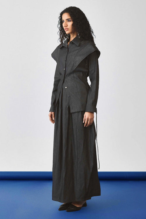 Black Arched Denim Top