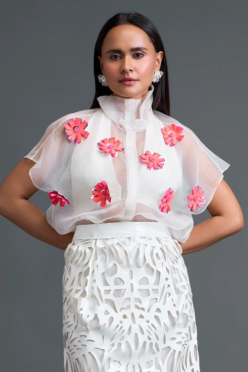 White Twisted Bustier Organza Top