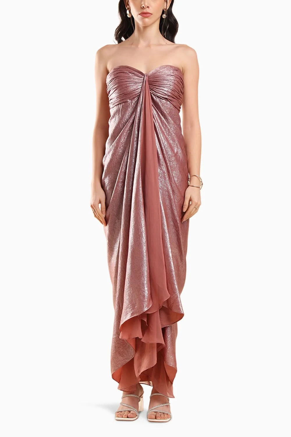 Peach Ruched Dress Buy Sterling Peach Ruched Midi Tube Dress by Amrta by  Guneet Kondal