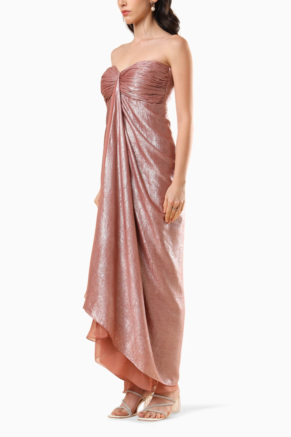 Sterling Peach Ruched Midi Tube Dress