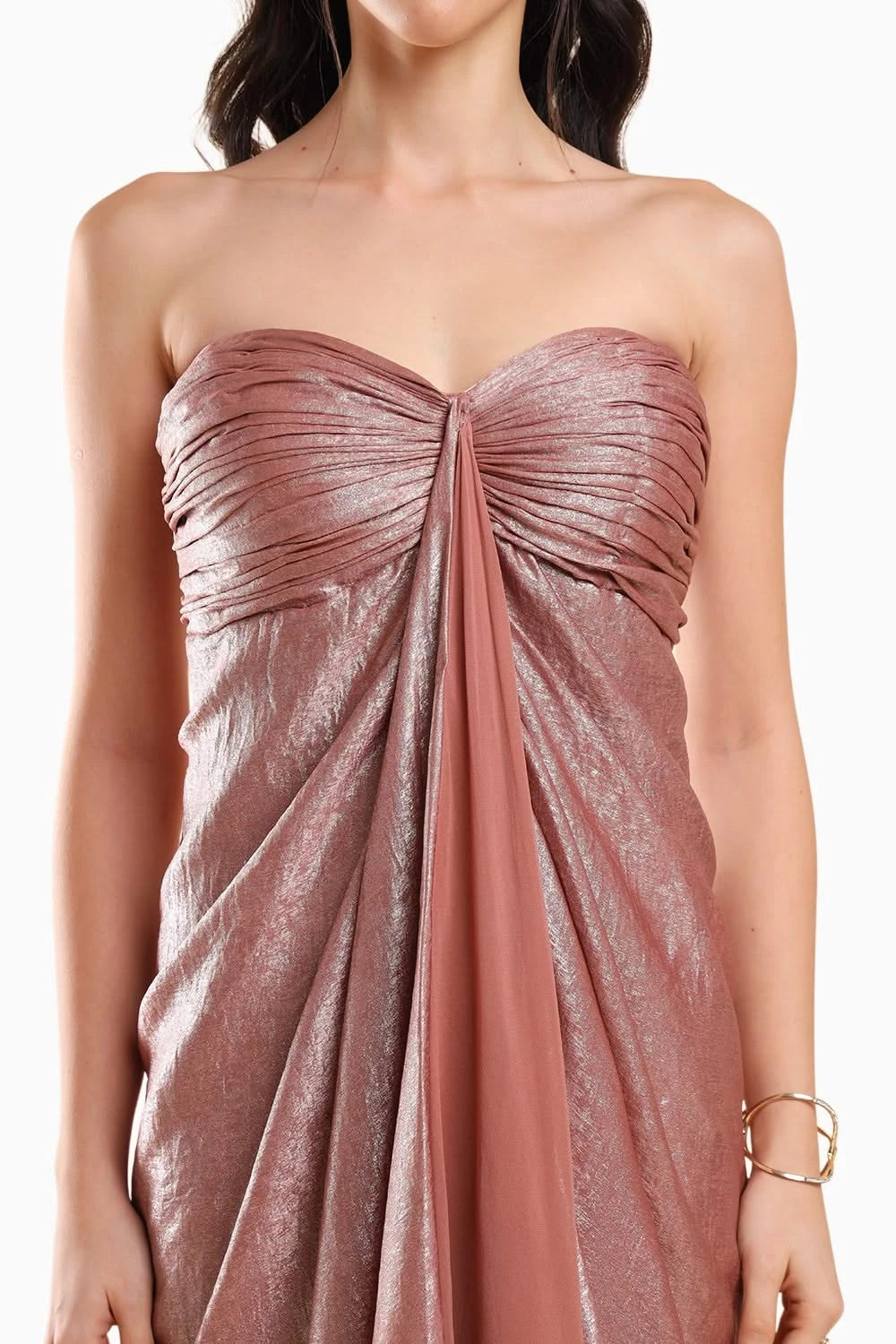 Buy Sterling Peach Ruched Midi Tube Dress by Amrta by Guneet Kondal | The  Sverve