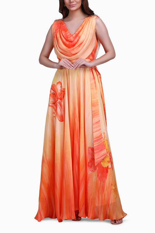 Sunset Drape Cowl  Maxi Dress