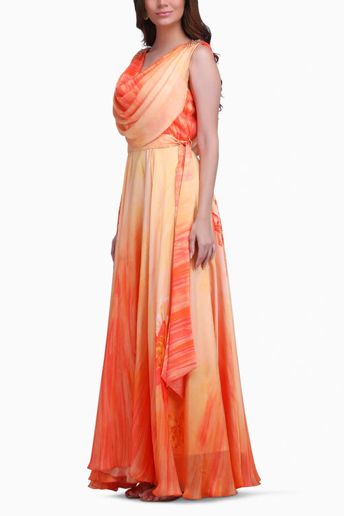 Sunset Drape Cowl  Maxi Dress