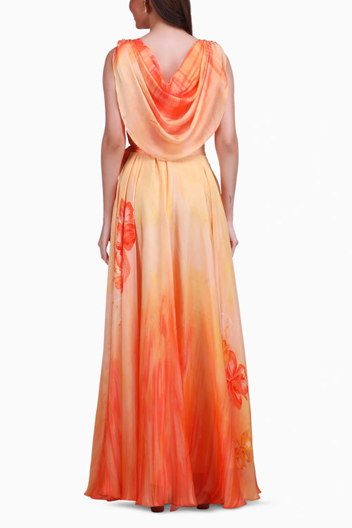 Sunset Drape Cowl  Maxi Dress