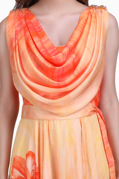 Sunset Drape Cowl  Maxi Dress