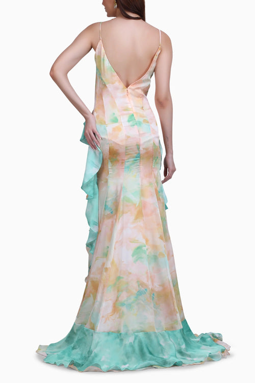 Soft Marble Muse  Ruffle Cascade Dress