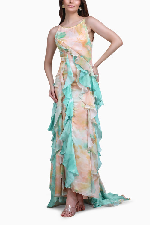 Soft Marble Muse  Ruffle Cascade Dress