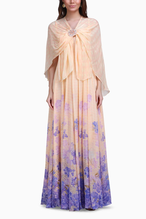 Denser Duo Floral Placemen Cape Gown