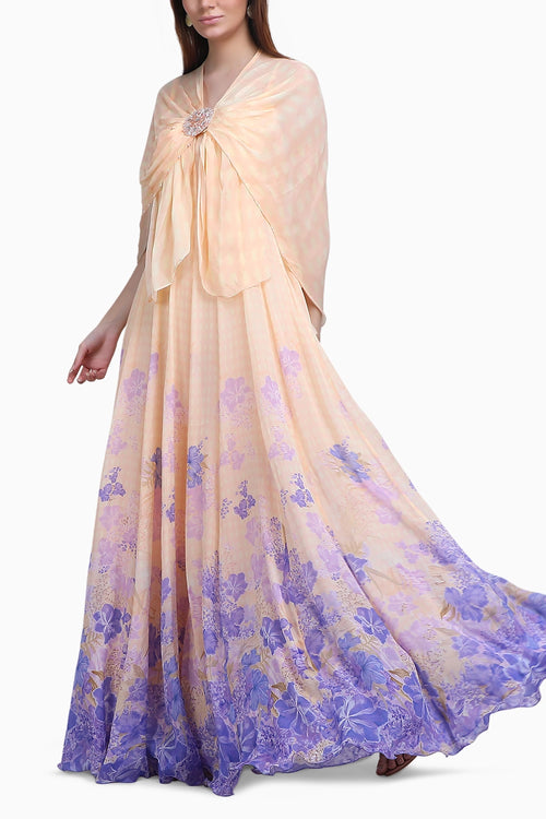 Denser Duo Floral Placemen Cape Gown