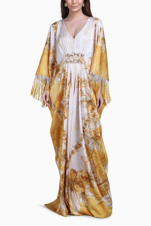 Orchre Gold Fringe Drape Kaftan