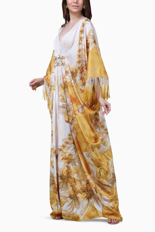 Orchre Gold Fringe Drape Kaftan