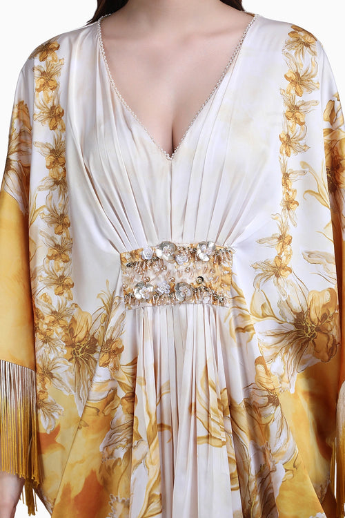 Orchre Gold Fringe Drape Kaftan