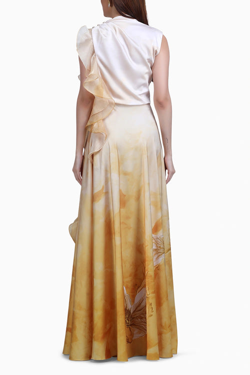 Ochre Sculpt Ruffle Gown