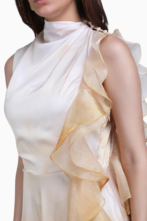 Ochre Sculpt Ruffle Gown