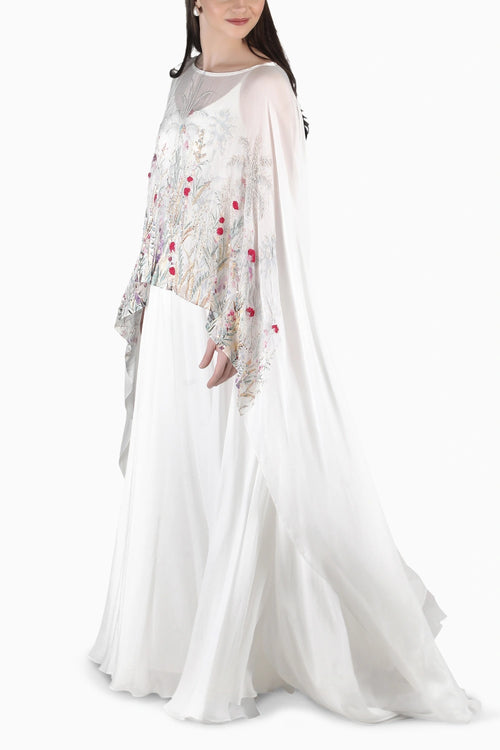 Ivory Palm Sheer Cape Gown