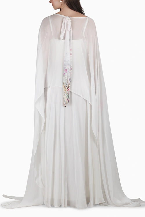 Ivory Palm Sheer Cape Gown