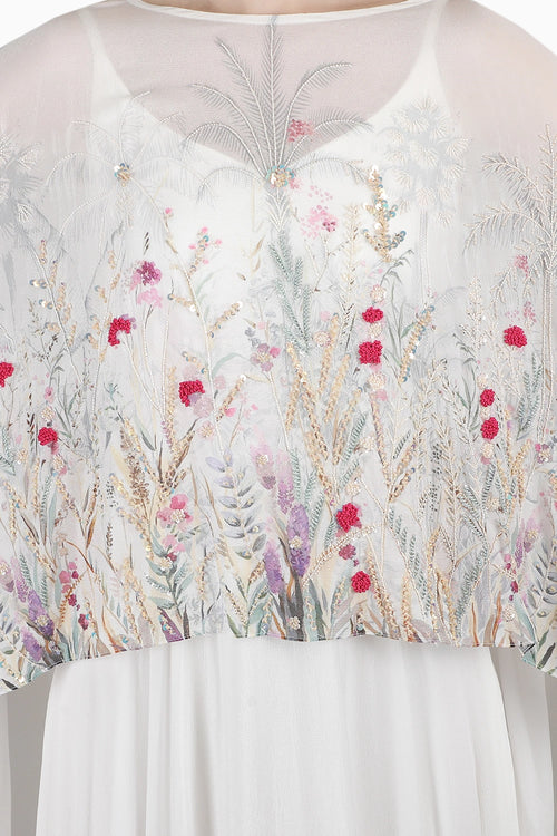 Ivory Palm Sheer Cape Gown