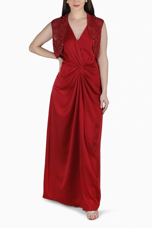 Red Drape Waist Dress