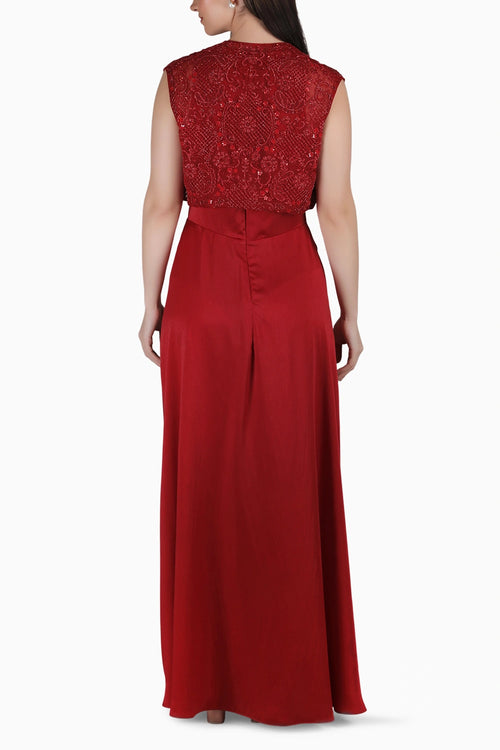 Red Drape Waist Dress