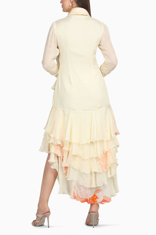 High Low Wrap Ivory Dress With Scraf