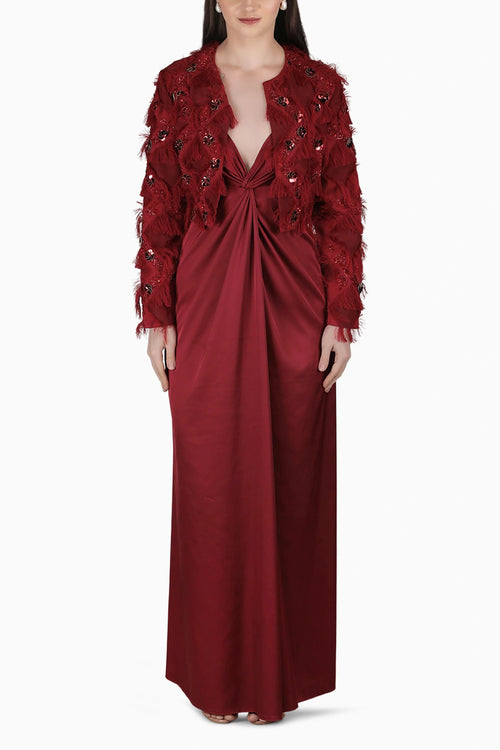 Red Knot Textured Jacket Dress
