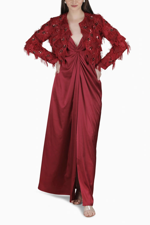 Red Knot Textured Jacket Dress