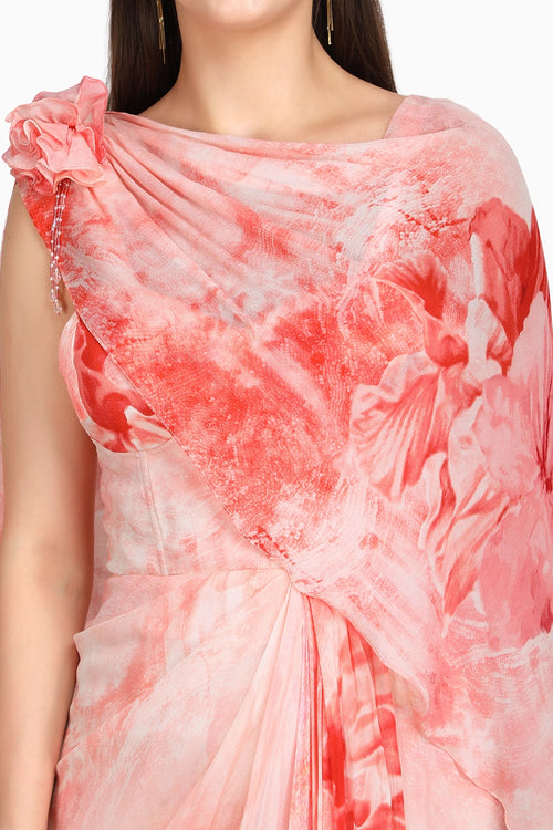 Crimson Corset Dress With Drape Cape
