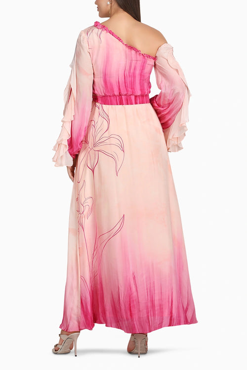 One Shoulder Doodle Pink Dress