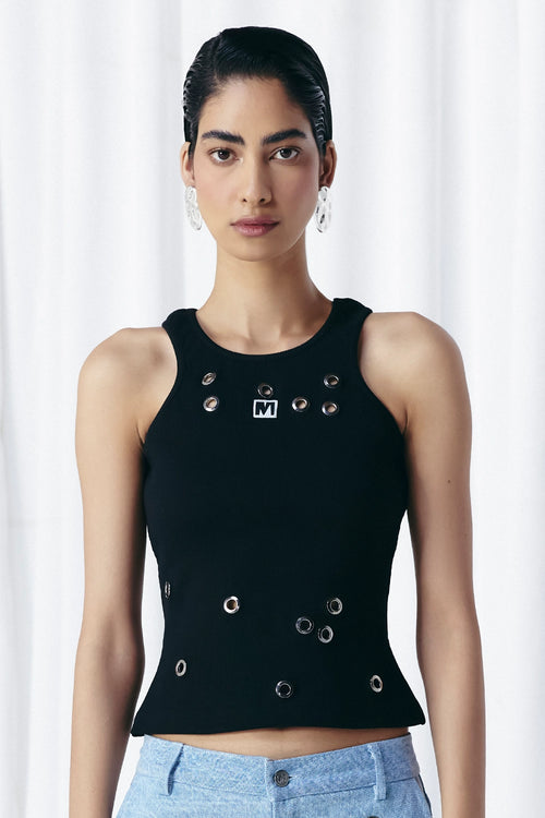 Black Eyelet Rib Top