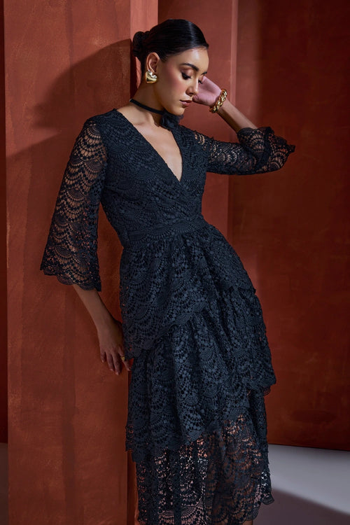 The Laila Black Midi Dress