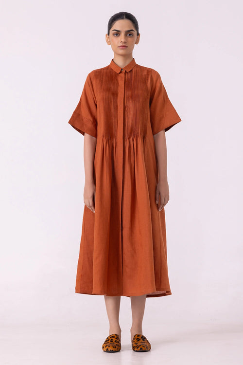Minerva Rust Linen Shirt Dress