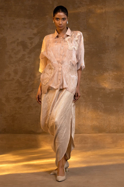 Agneya Blush Tissue Cowl Skirt Set