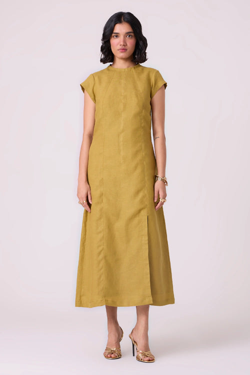 Evgeny Olive Linen Dress