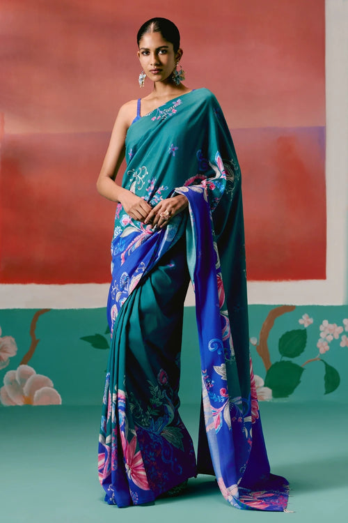 Teal and Blue Paisley Saree