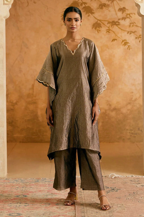 Black Crush Tissue Kaftan With Pants