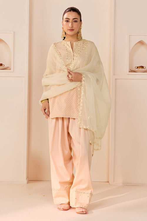 Anaisha Carnation Pink Short Kurta with Farshi Salwar and Dupatta