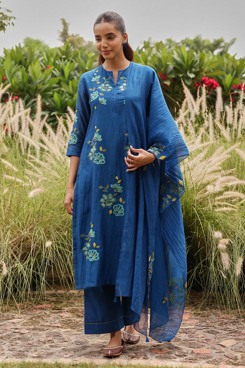 Indigo Applique Bloom Kurta Set