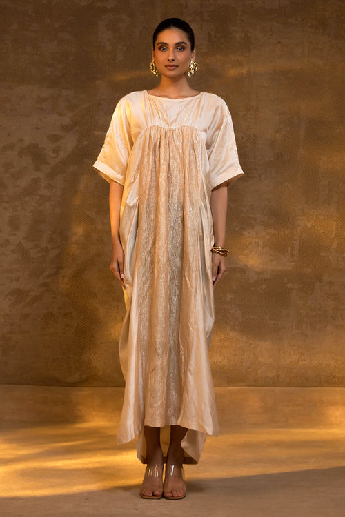 Agneya Ivory Silk and Crushed Tissue Kaftan Dress