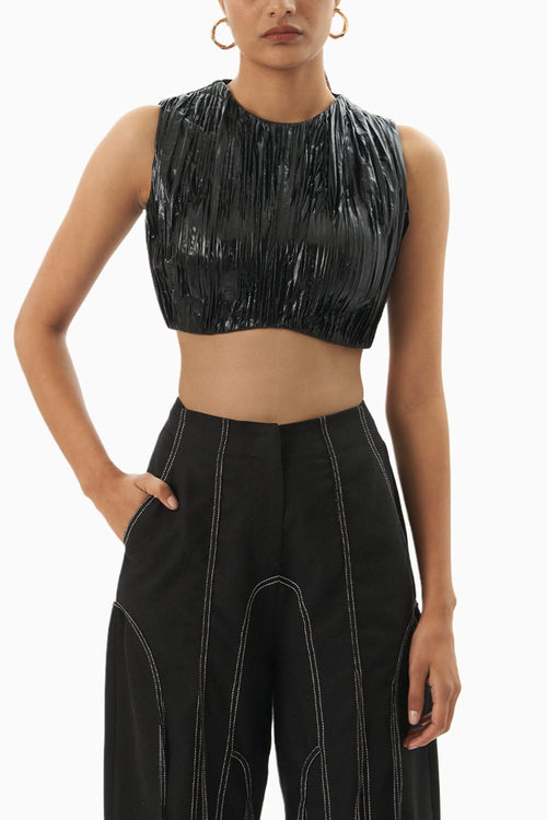 Black Ruched Foil Top