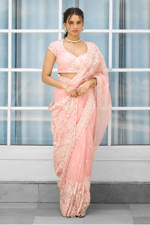 Whispers Of Rose Hand Embellished Sari with Blouse