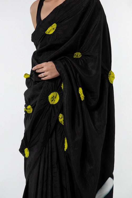 Black Lime Polka Itajime Saree