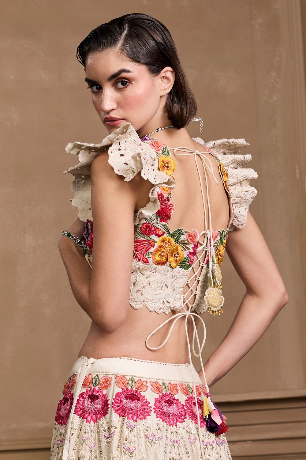 Ivory Multicoloured Floral Bustier