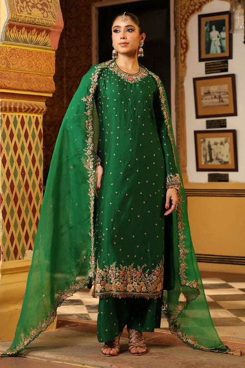 Ahista Green Mayur Applique Long Kurta With Heavy Dupatta