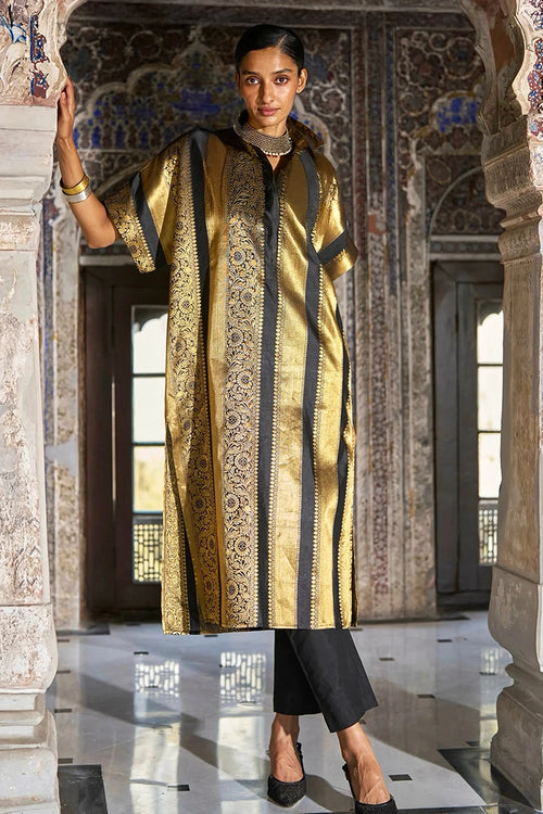 Benares Brocade Striped Longline Shirt