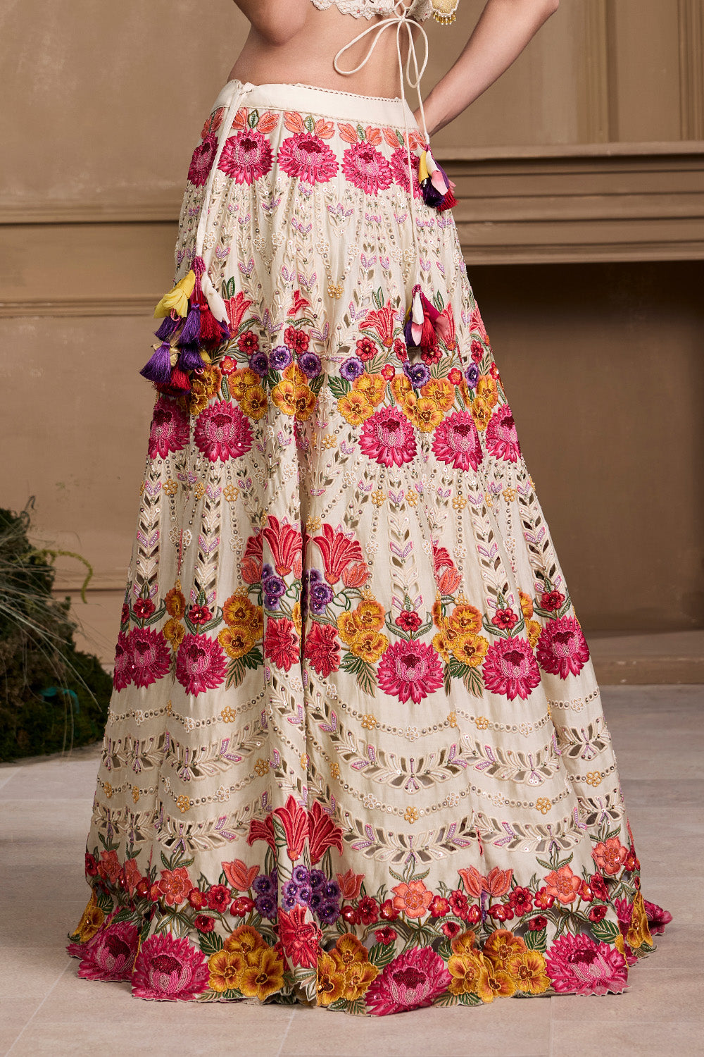 Ivory Multicoloured Florals Lehenga