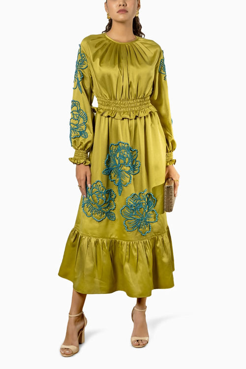 Olive Green Satin Dress