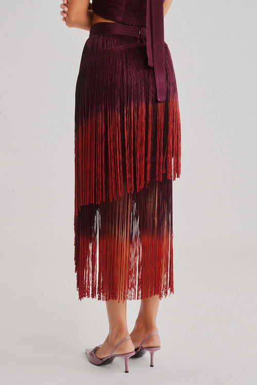 Burnt Wine Fringe Skirt